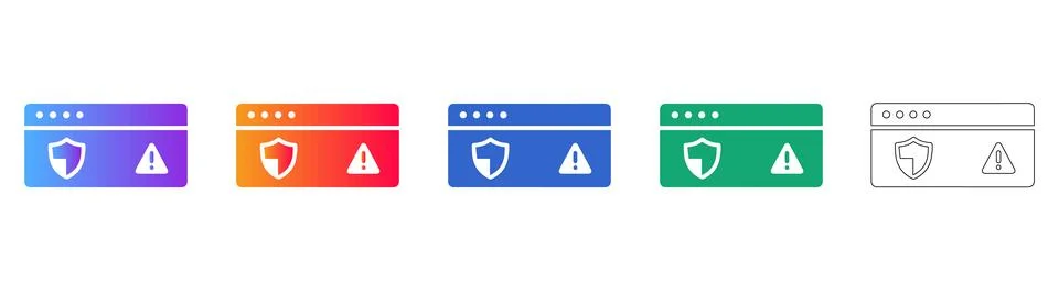 Cyber Security Warning Interface Icon Set Illustrazione stock