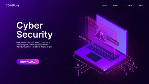Cyber Security. Warning System for Data Safety. Website Page Banner Template Stock Illustration
