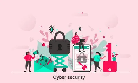 Cyber security web design in flat style. Digital protection, access control s Stock Illustration