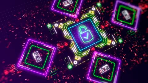 Cyber security, web protection, internet safety symbol on digital background. 库存插图