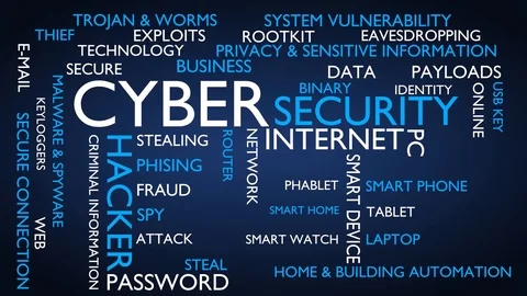 Cyber security world tag cloud. Blue, English variant Stock Footage 76203227