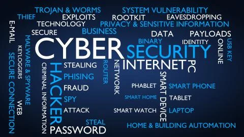 Cyber security world tag cloud. Blue Stock Illustration