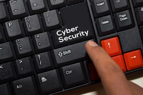 Cyber Security write on keyboard isolated on laptop background 스톡 사진