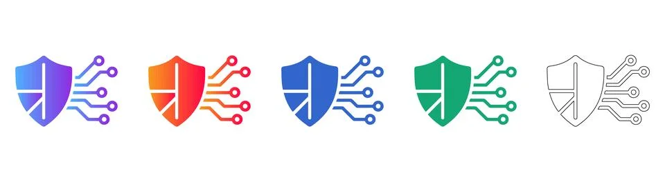 Cyber Shield Circuitry Icon Set Illustrazione stock