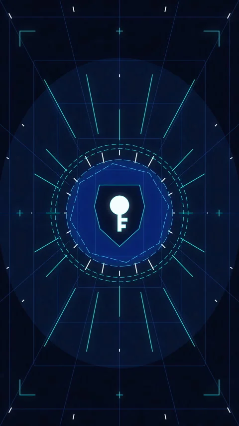 Cyber shield key icon animation representing digital data security Stock Footage 348326711