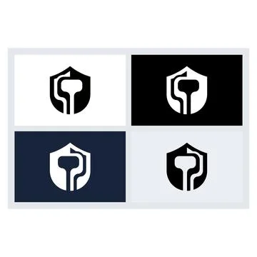 Cyber Shield Tech Security Logo Icon Set Stockillustratie