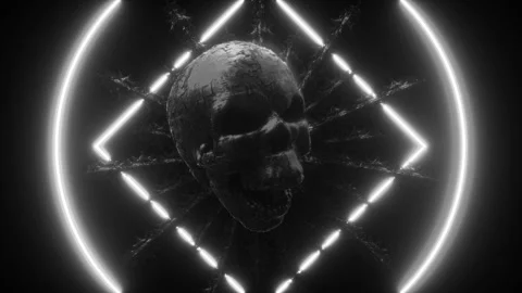 Cyber Skull Vortex ,Black and white Skull Loop ,Digital Skull Abstract  Vidéo 284069928