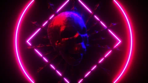 Cyber Skull Vortex ,Neon Skull Loop ,Digital Skull Abstract ,Psychedelic Skull  Vídeos de archivo 284061795