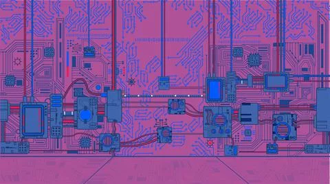 Cyber ??space background concept filled with digital elements circuit boards  Stock Illustration