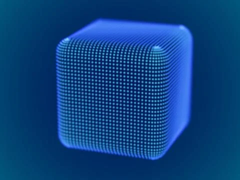 Cyber space concept: 3d digital cube consisting of glowing particles. Stock Illustration