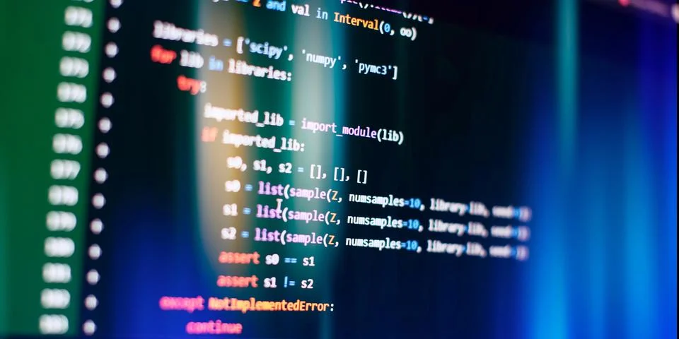Cyber space concept. programming code on computer screen , abstract screen .. 库存照片