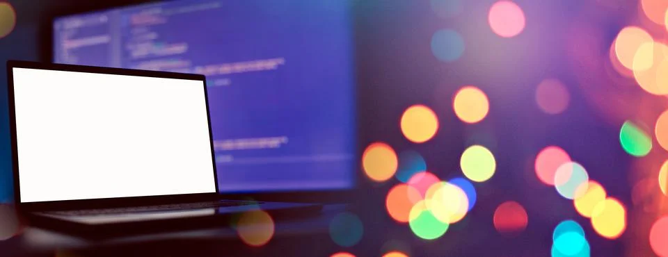 Cyber space concept. programming code on computer screen , abstract screen .. Photos