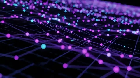 Cyber Space Network Motion Background with Purple Blue Particle Flow Stock Footage 313769172