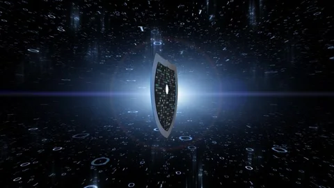 Cyber space security 3d shield with binary numbers loop animation Stock Footage 341900487