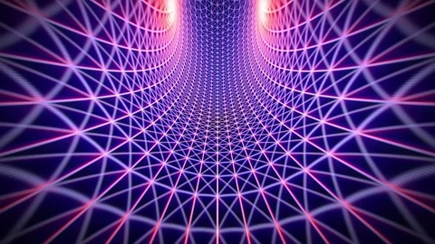 Cyber space warp background with glowing mesh tunnel made of bright digital grid Stock Footage 316525088