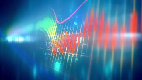Cyber-spatialism 3d illustration of multicolored business line charts taken a Stock Illustration