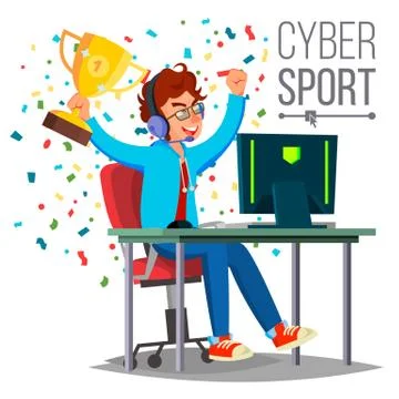 Cyber Sport Player Vector. Playing Computer Game. Professional Gamer. Event Ilustración de archivo