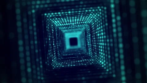 Cyber square tunnel consisting of points. Futuristic infinite space background. 스톡 동영상 272610454