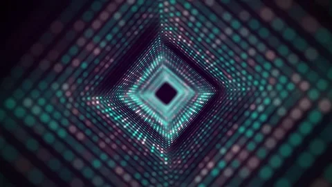 Cyber square tunnel of glowing points. Futuristic infinite space background 스톡 동영상 272610455
