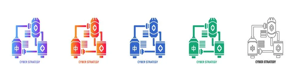 Cyber Strategy Network Node Icons Stock Illustration