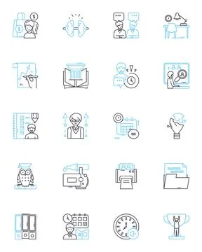 Cyber study linear icons set. Cybersecurity, Hack, Phishing, Encryption, Malware Stock Illustration