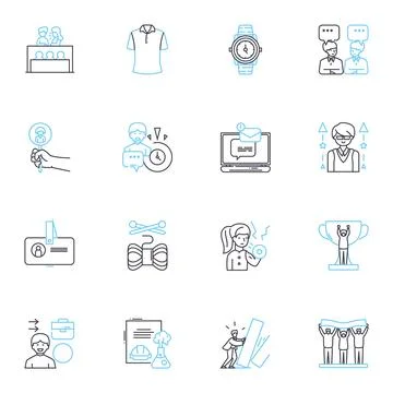 Cyber study linear icons set. Cybersecurity, Hack, Phishing, Encryption, Malware Illustrazione stock