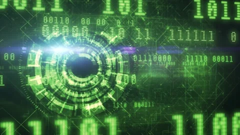 Cyber surveillance animated 3D digital eye design with complex circuitry Stock Footage 237529908