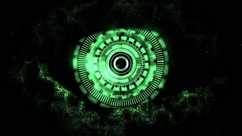 Cyber surveillance animated complex 3D digital eye design within a Video stock 237978534