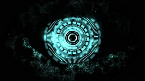 Cyber surveillance animated complex 3D digital eye design within a Stock Footage 237980120