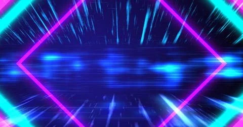 Cyber synthwave 3d rhombus squares moving geometric lines data visuals. Spa.. Illustrazione stock