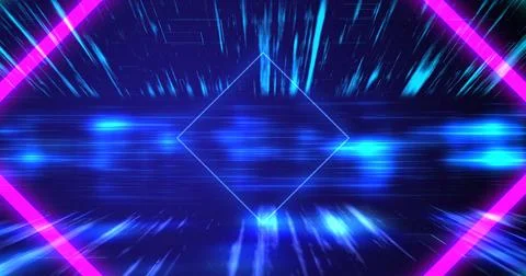 Cyber synthwave 3d rhombus squares moving geometric lines data visuals. Spa.. Stock Illustration