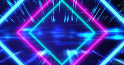 Cyber synthwave 3d rhombus squares moving geometric lines data visuals. Spa.. Stock Illustration