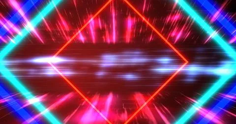 Cyber synthwave 3d rhombus squares moving geometric lines data visuals. Spa.. Stock Illustration