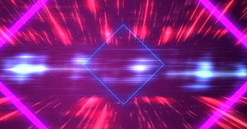 Cyber synthwave 3d rhombus squares moving geometric lines data visuals. Spa.. 스톡 일러스트