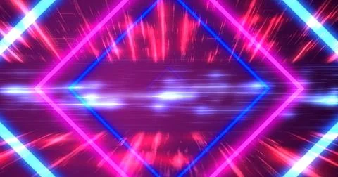 Cyber synthwave 3d rhombus squares moving geometric lines data visuals. Spa.. Stockillustratie