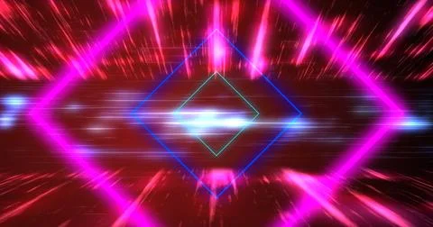 Cyber synthwave 3d rhombus squares moving geometric lines data visuals. Spa.. Stock Illustration