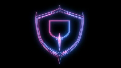 Cyber system security digital shield, futuristic technology with neon glow. Illustrazione stock
