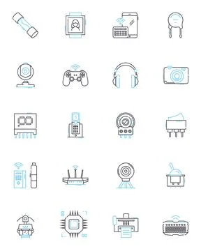 Cyber systemization linear icons set. Security, Nerk, Automation, Integration Stock Illustration