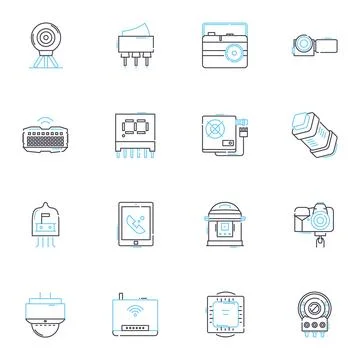 Cyber systemization linear icons set. Security, Nerk, Automation, Integration Stock Illustration