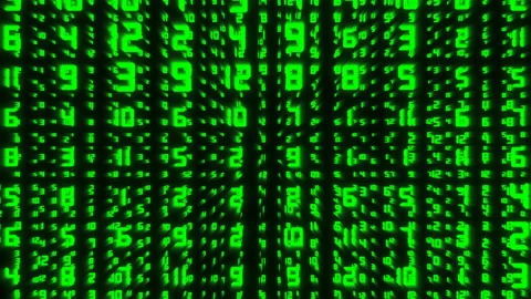 Cyber tech animation background, glowing green digits streaming in matrix Video stock 199683206