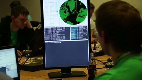 Cyber Tech  - Hacker or Programmer Looking at Verticle Computer screen Stock Footage 74858244