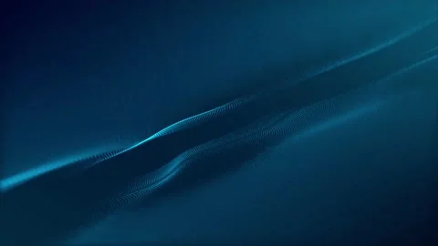 Cyber technology background. Dynamic particles sound wave flowing over dark Stock Footage 229373190