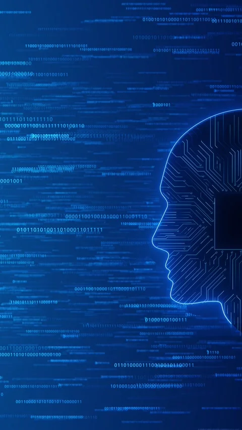 Cyber Technology Innovation Artificial intelligence AI brain animation 3D blue Stock Footage 313989107