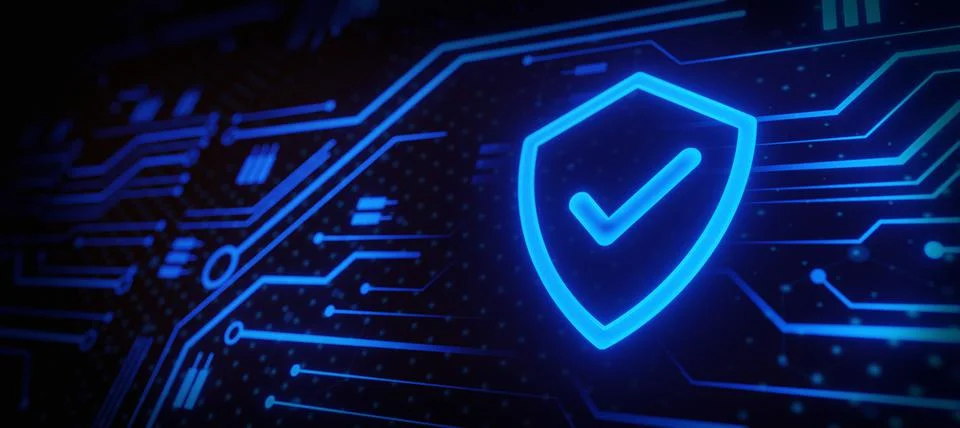 Cyber technology security, Lock on digital screen, network protection backgro 库存插图