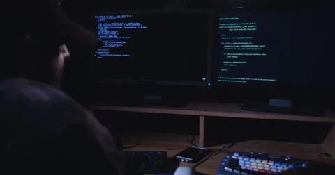 Cyber terrorist hacking computer systems Stock Footage 68294158
