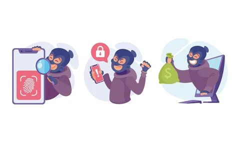 A Cyber Thief Actively Engaging in Various Digital Crimes and Theft Activities Illustrazione stock