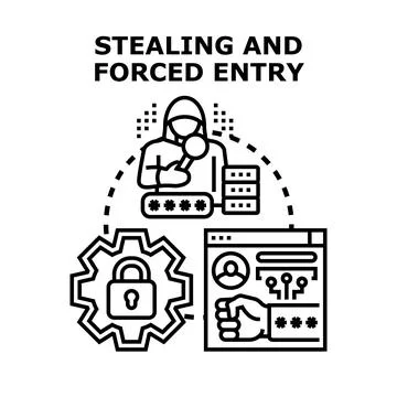 Cyber thief stealing data and gaining forced access Stock Illustration