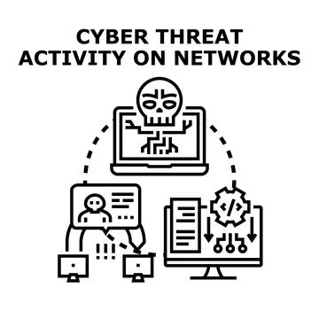 Cyber threat activity on digital networks with data security risk Stock Illustration
