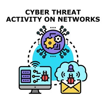 Cyber threat activity on networks detecting malware Stock Illustration