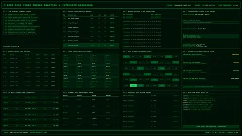 Cyber Threat Analysis Intrusion Hacking Dashboard Screen. Stock Footage 345718294